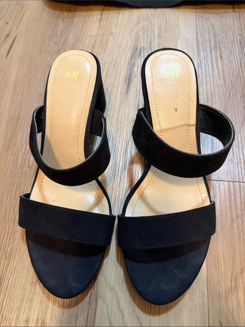 H&M Black Double-Strap Block Heel Slides